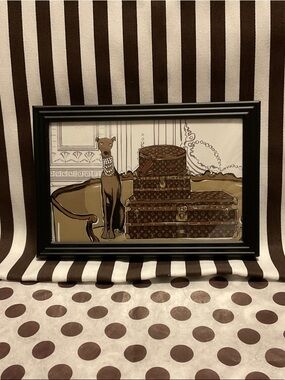 Whippet with Louis Vuitton Luggage Illustrated Print Image in Frame